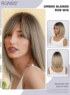 Gradient Brown Bob Wig with Bangs