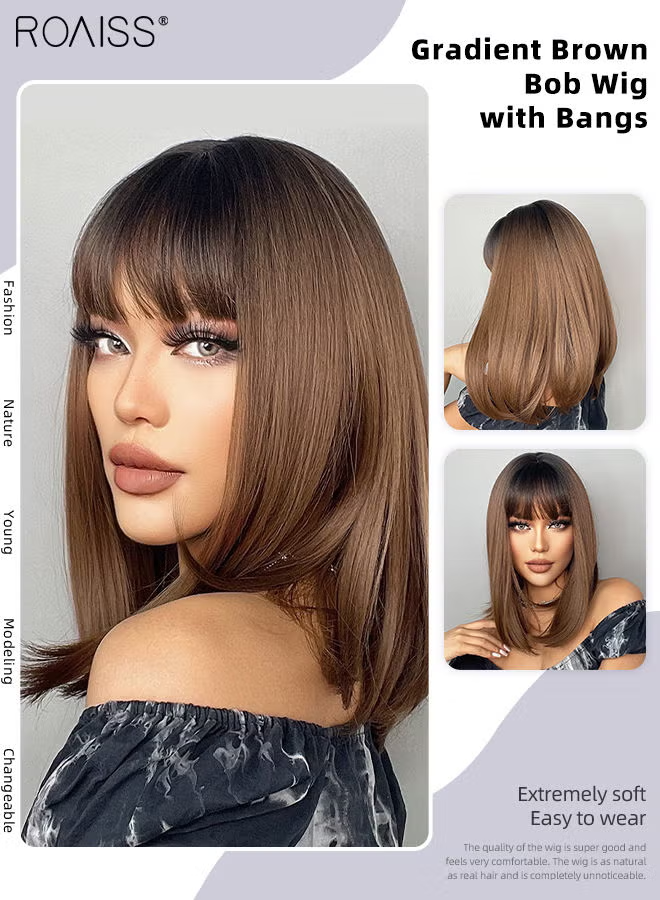 Gradient Brown Bob Wig with Bangs